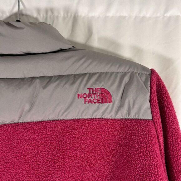 North Face Jacket Girls Large 14 16 Grey Pink Fleece Goose Down Full Zip 550 - Picture 8 of 9